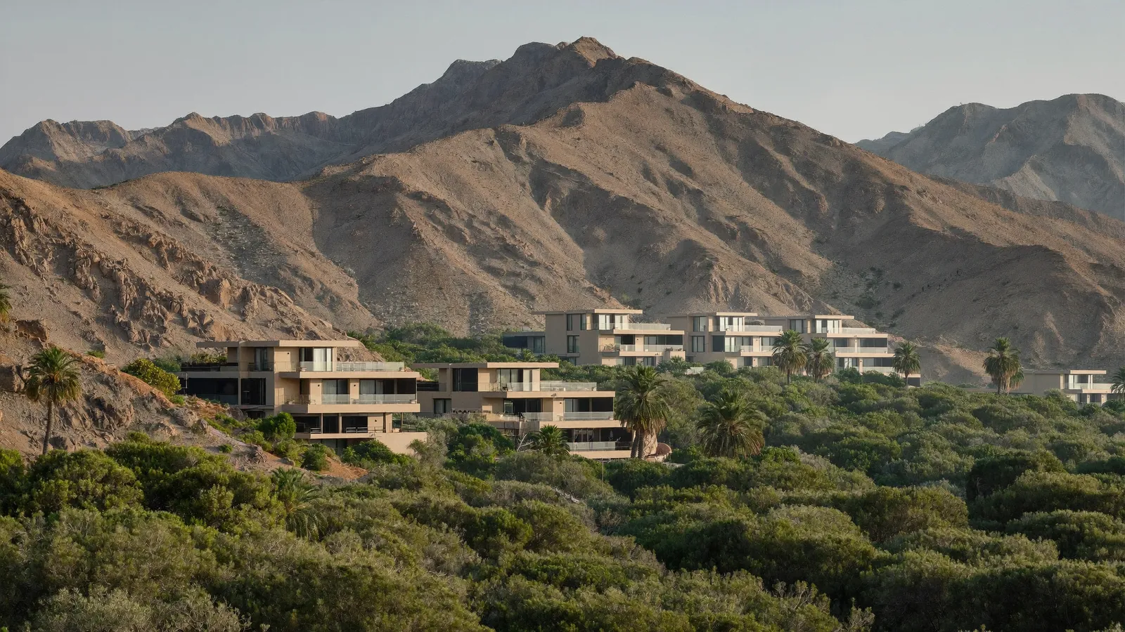 Residential streets and buildings in Damac Hills, Dubai, served for AC repair