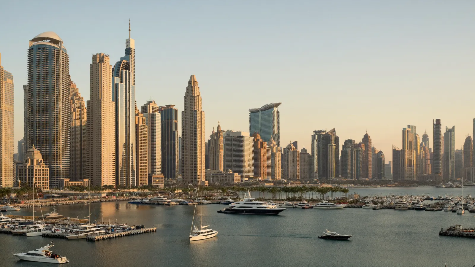 Residential streets and buildings in Dubai Marina, Dubai, served for AC repair