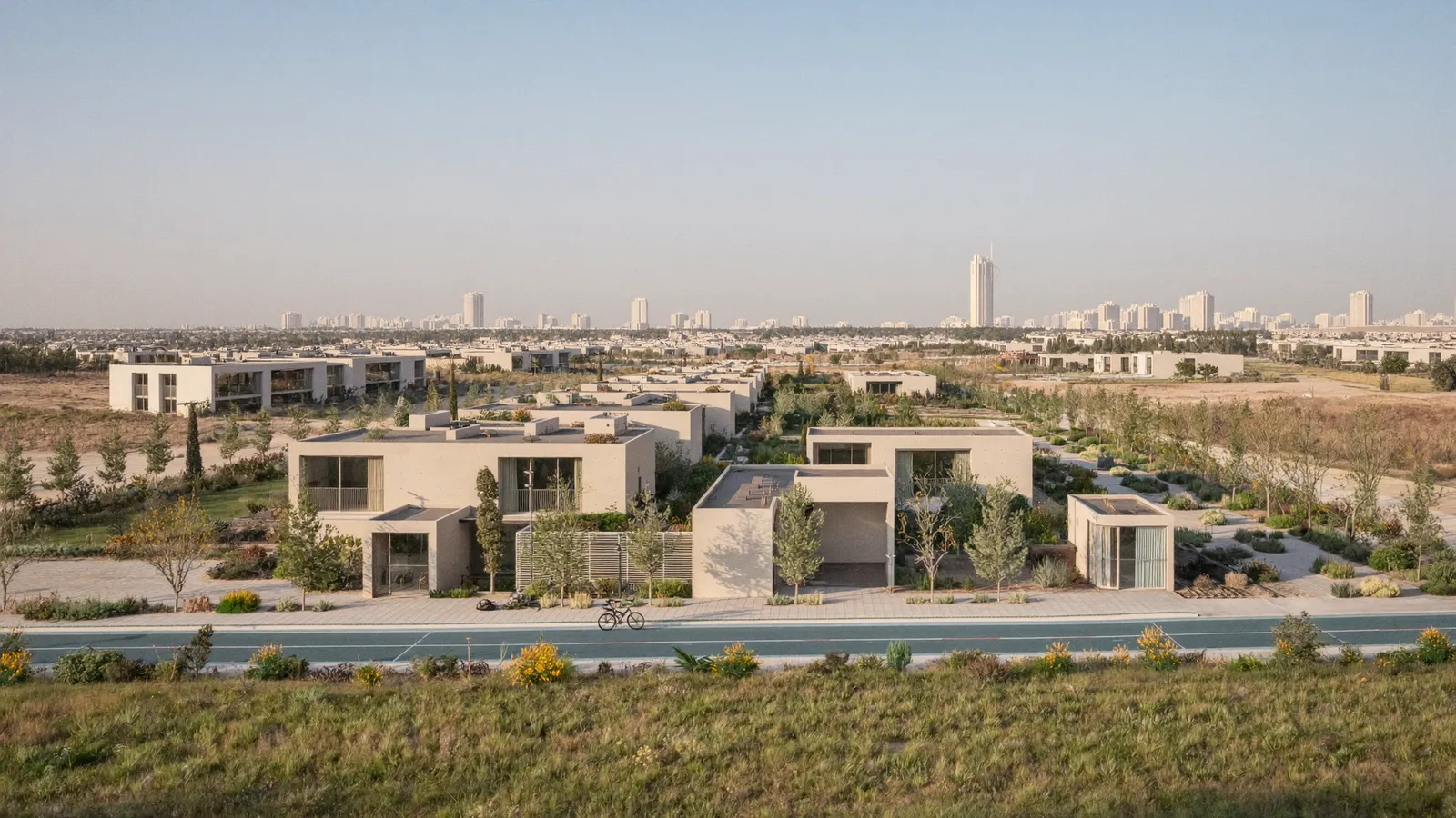 Residential streets and buildings in Mudon, Dubai, served for AC repair